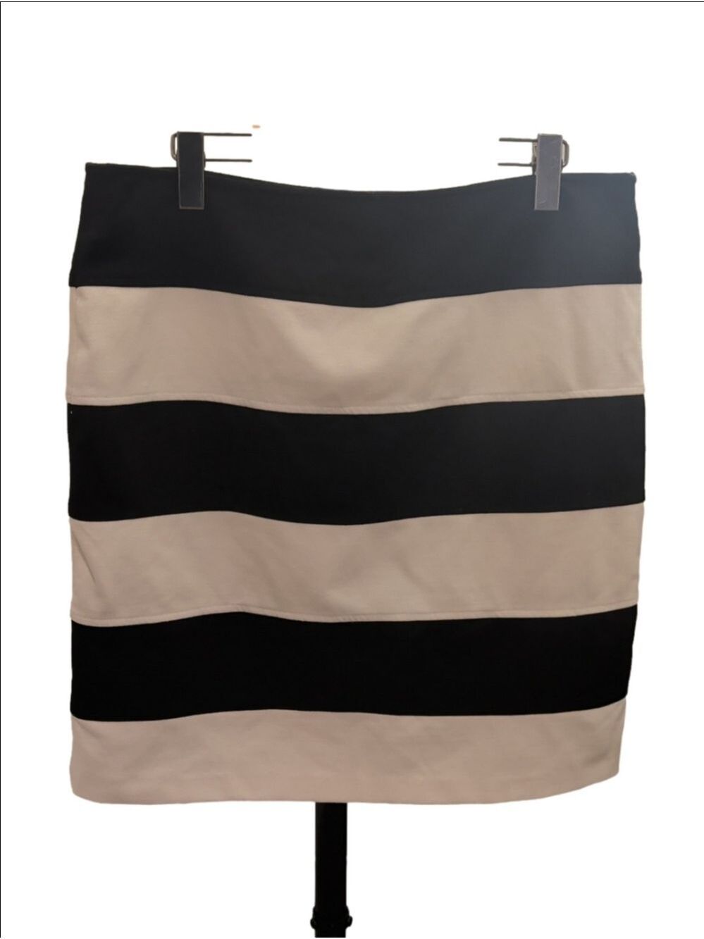 Sandro Paris Black White Striped Structured Mini Skirt Sz 12